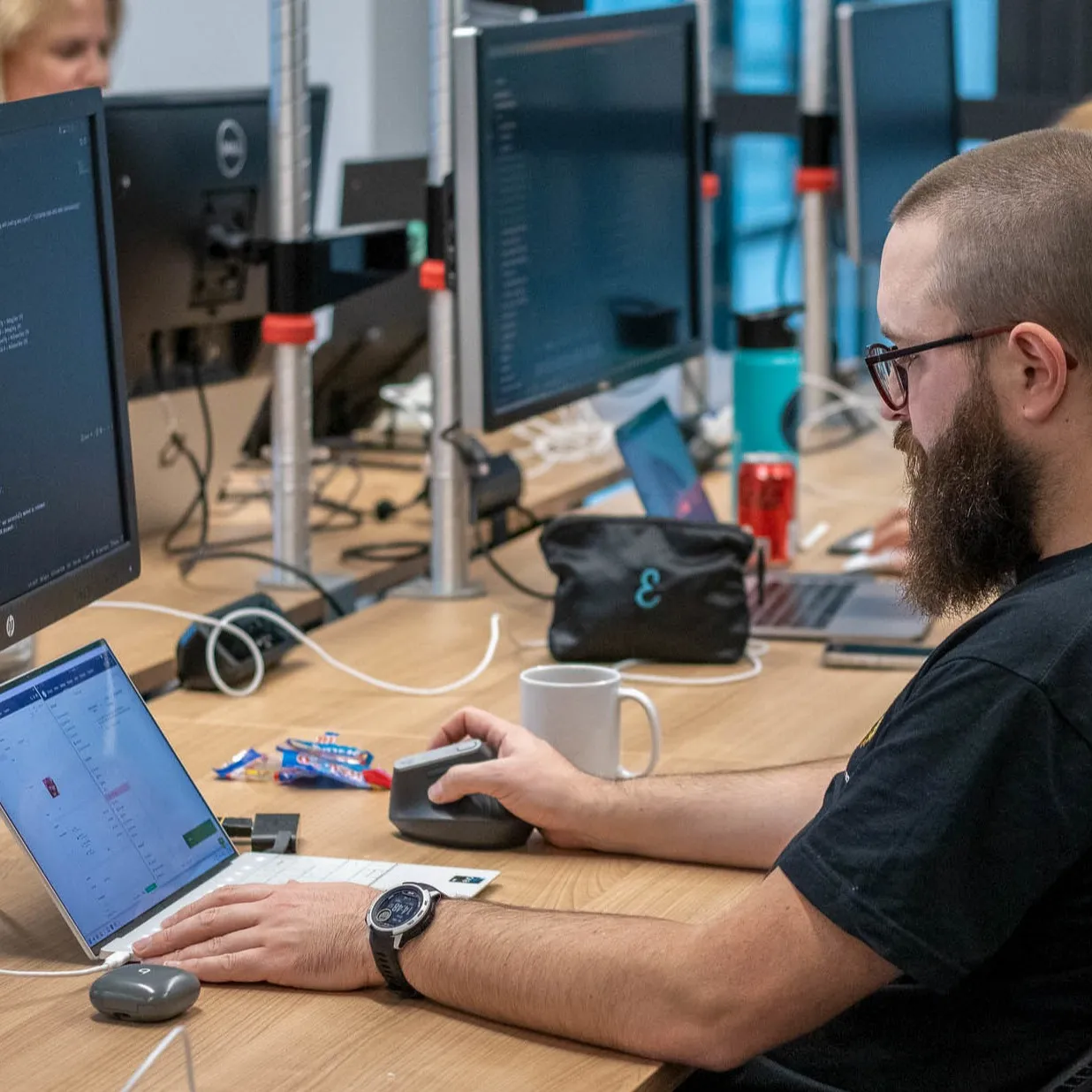 Joe Glombek coding at Umbraco UK Festival hackathon